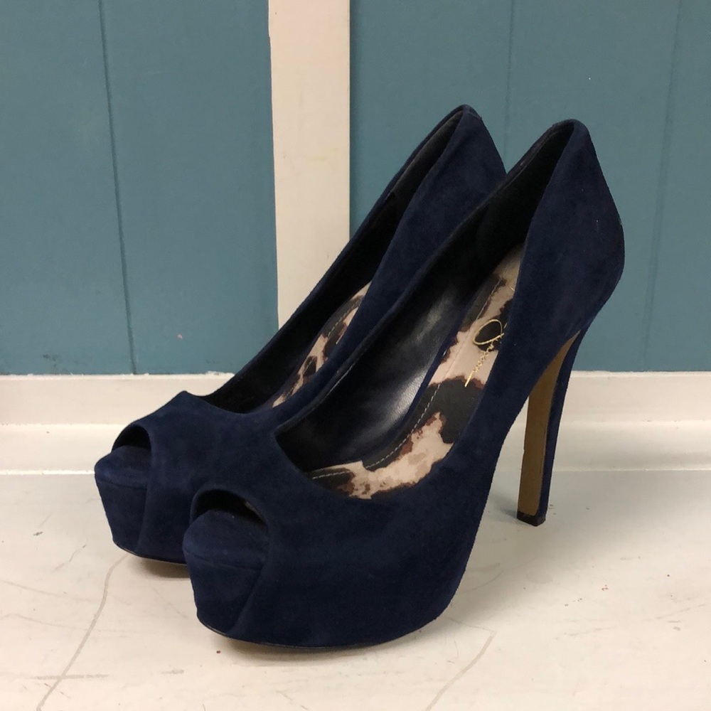 Jessica Simpson Navy Peep-Toe Suede Platform Heels